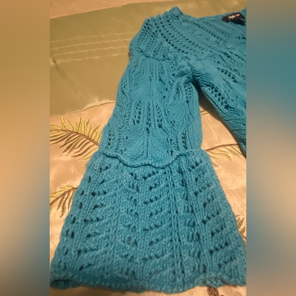 Women’s Style & Co. Dress Knit Cotton Sweater Blue Turquoise Medium snap Buttons - Picture 5 of 12